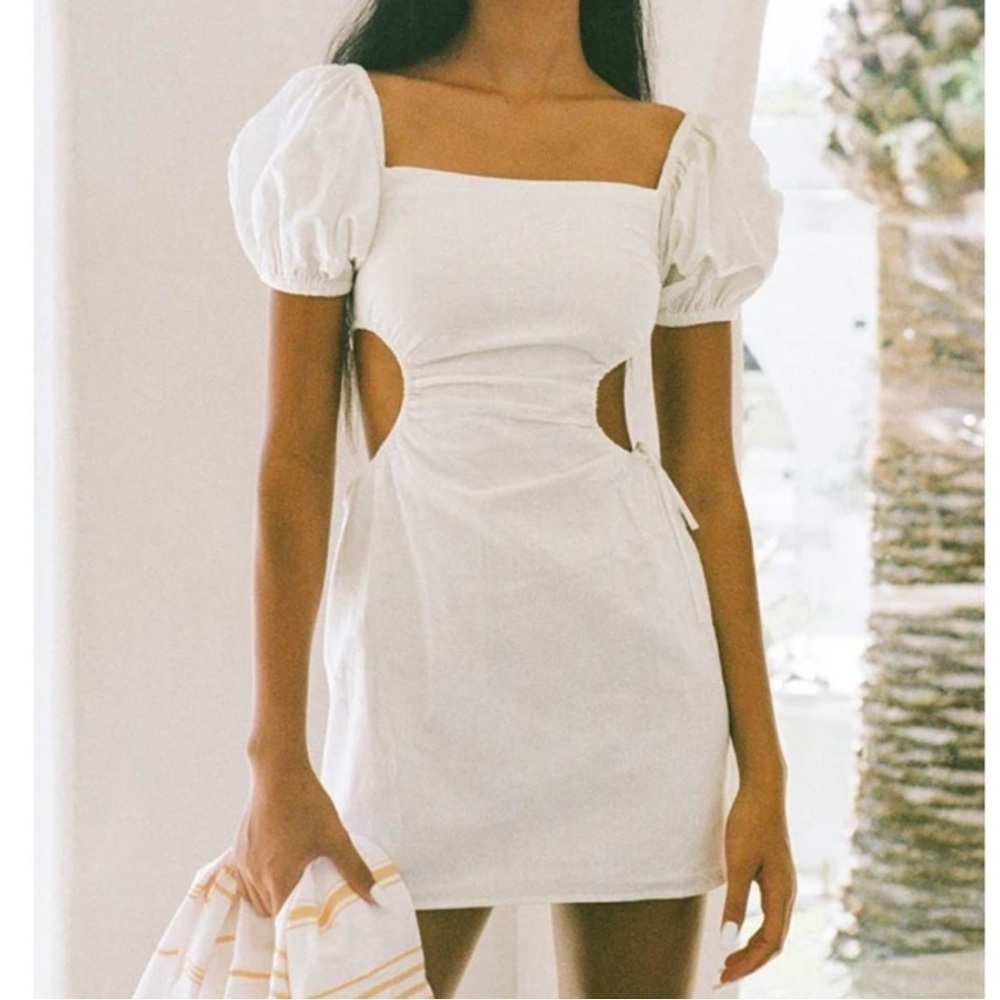 NWOT Sabo Zola Mini Dress White Linen Puff Sleeve Large